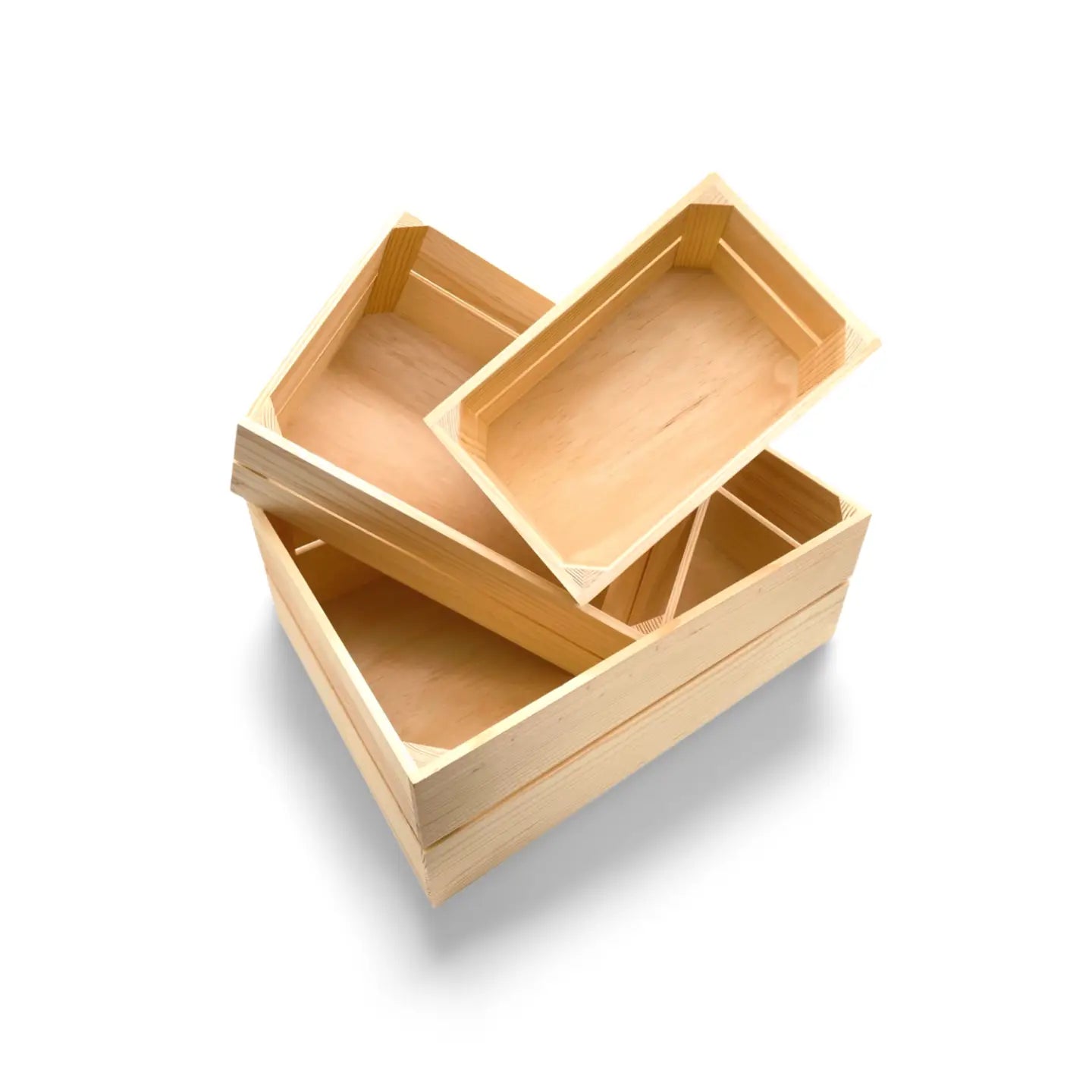 Lichtfarbene holz-dekokisten 3er set mit rustikalem design und sichtbarer maserung ideal zum stapeln und gravieren