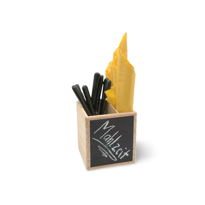 Besteckbox aus Holz mit Kreidetafel – 2 Fächer – ideal für Küche, Gastro & Deko – 12 x 12 x 13,5 cm