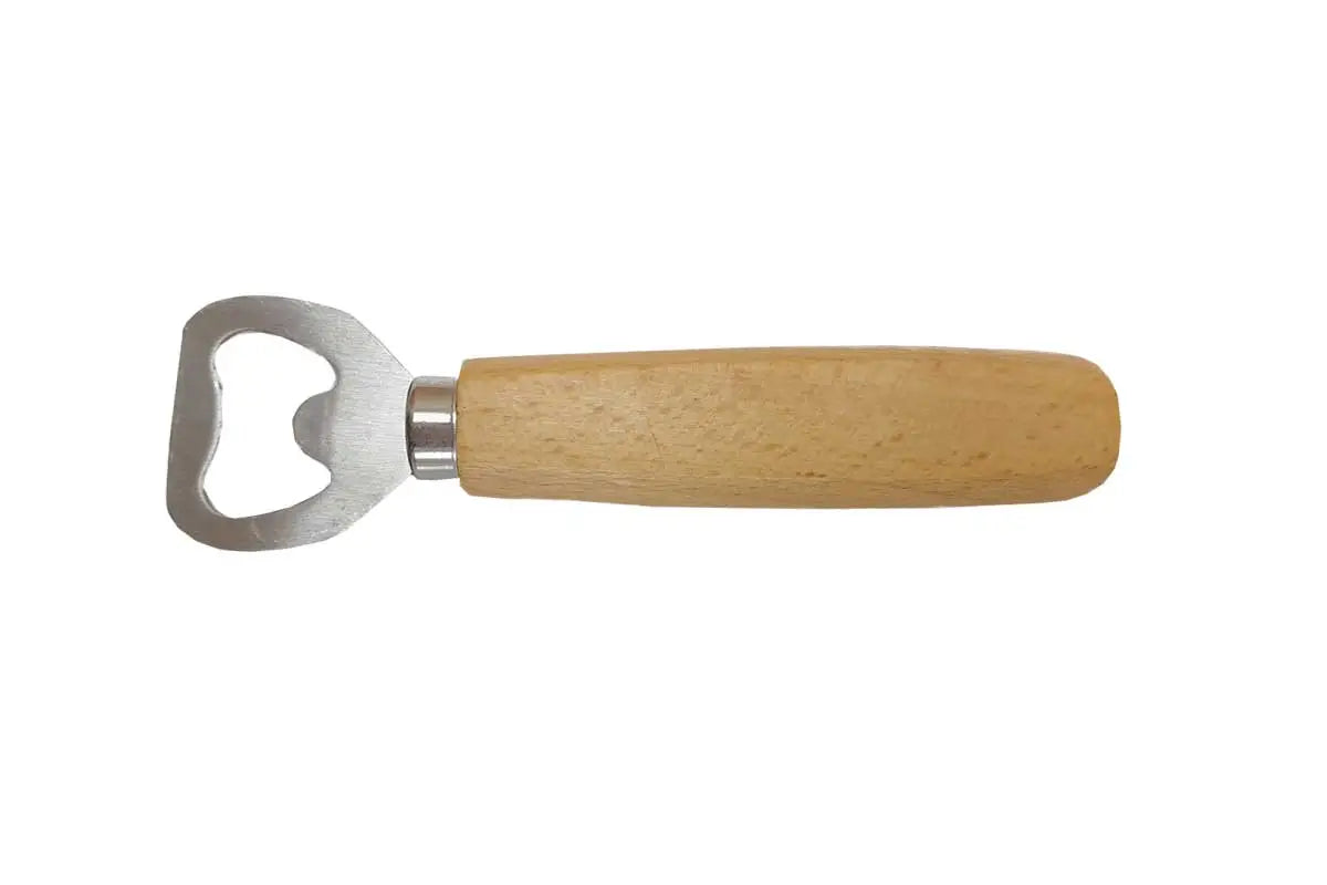 Bieröffner mit holzgriff aus silber metal mit hellem holzgriff ideal zum gravieren und verschenken