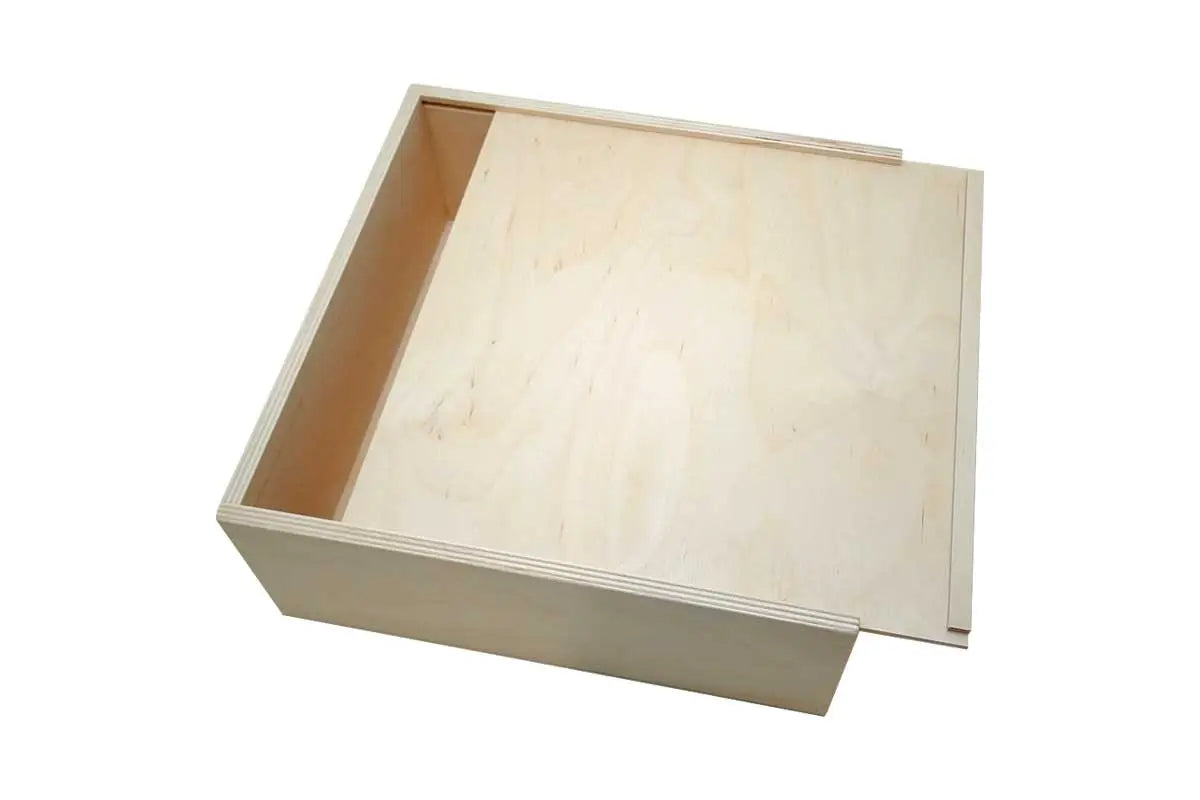 Hellfarbene genussbox aus holz mit schiebedeckel ideal zum befüllen und gravieren 24 x 24 x 9 cm