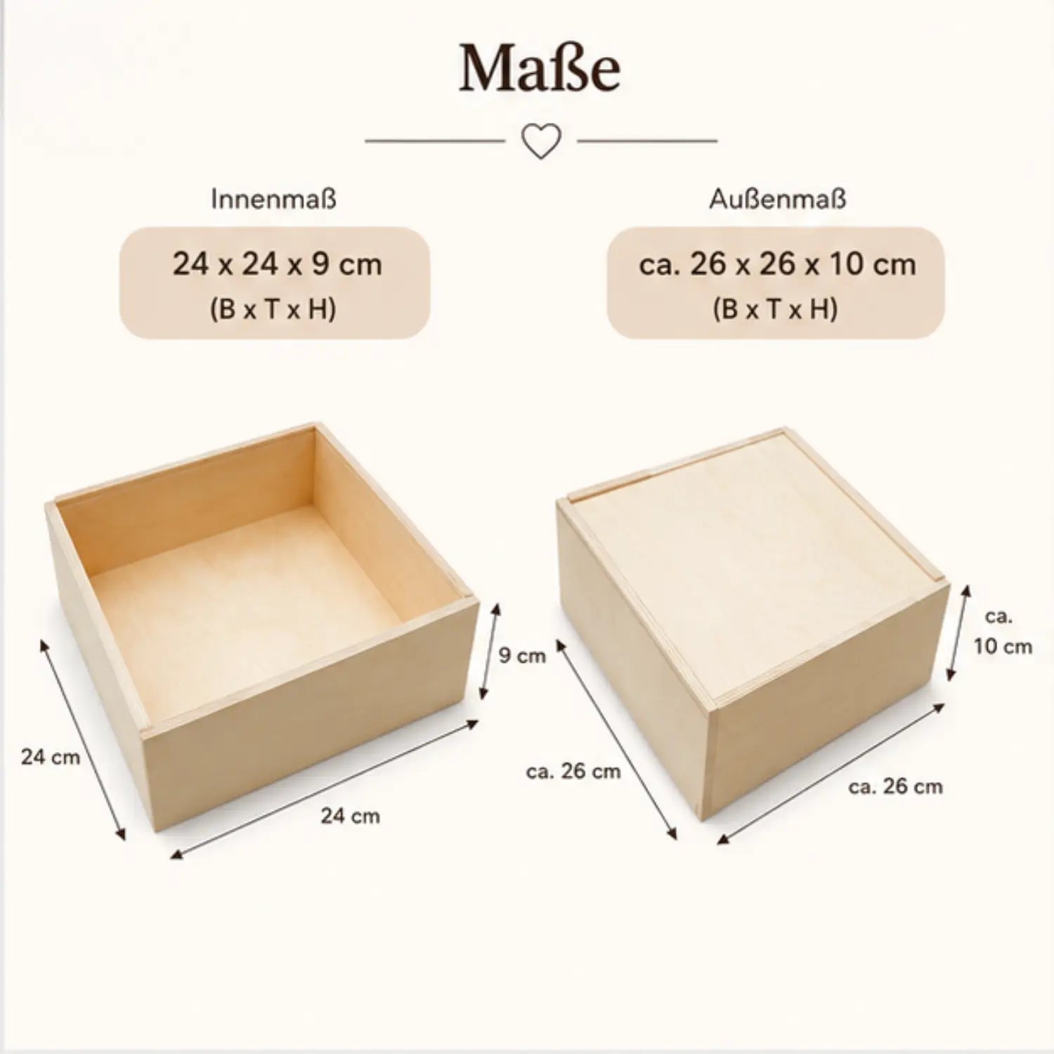 Helle genussbox aus holz mit schiebedeckel und minimalistischem design zum befüllen und gravieren 24x24x9 cm