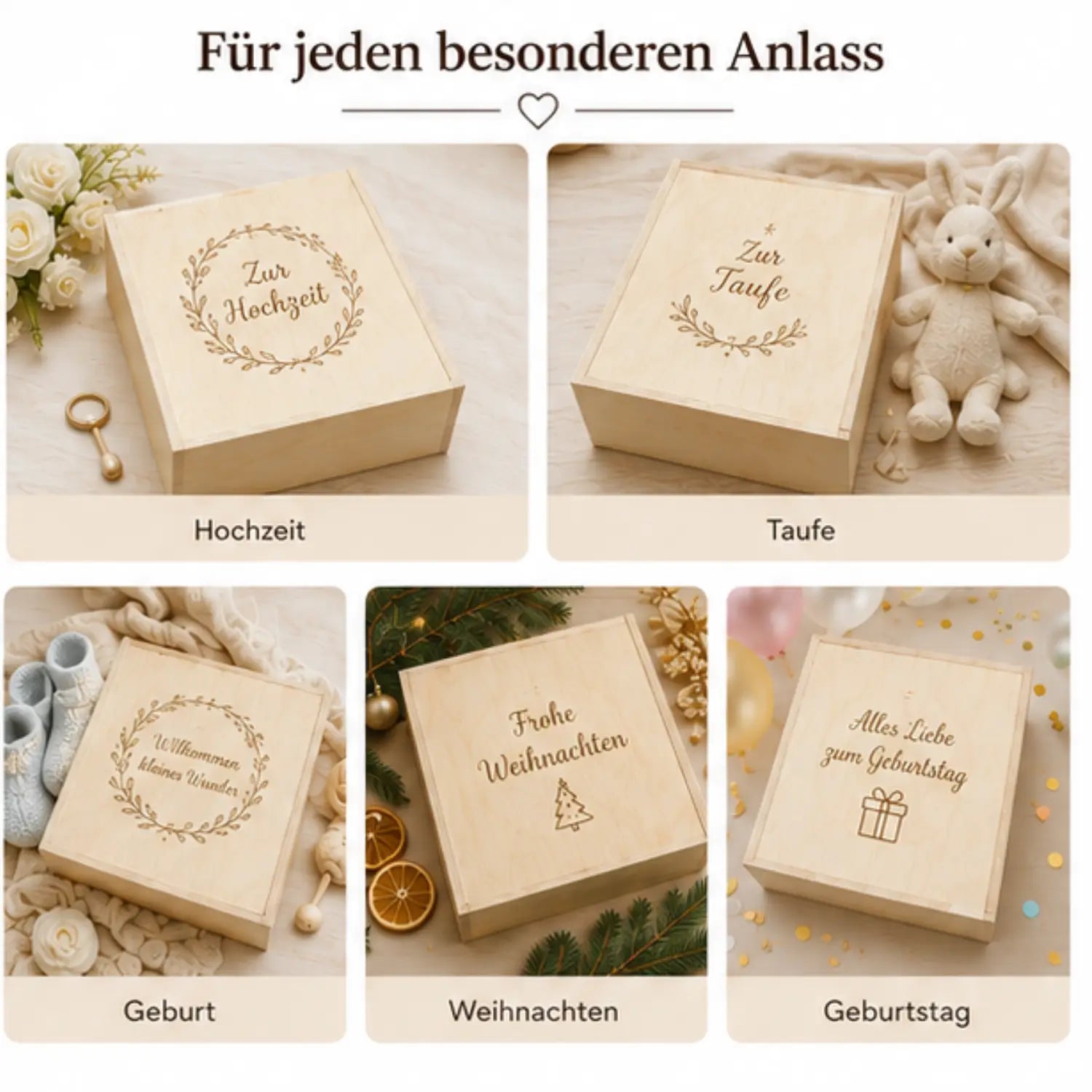 Lightfarbene holz genussbox mit schiebedeckel gravierten deutschen sprüchen und dekorativen symbole für besondere anlässe