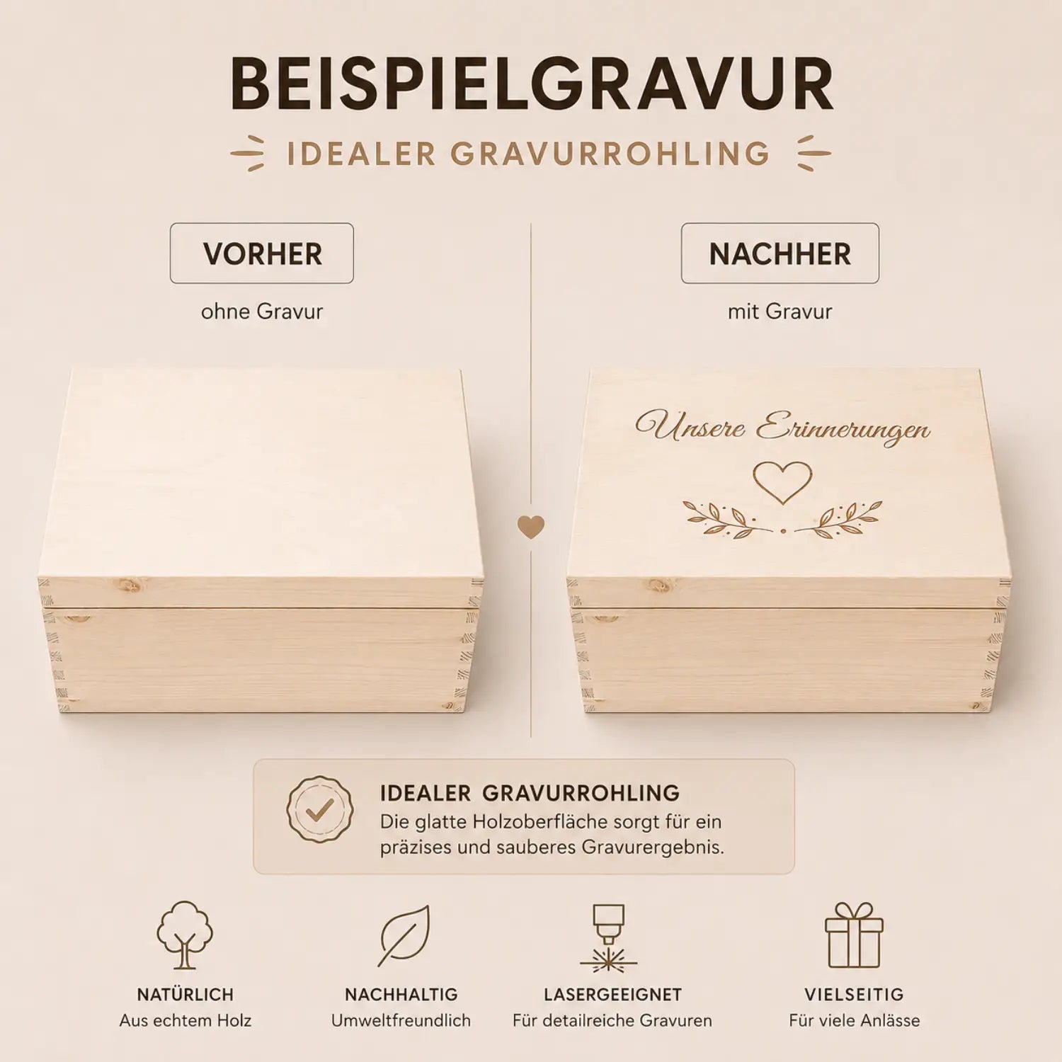 Helle holz allzweckbox a4 aus holz mit gravur und herzmotiv ca 33 x 24 x 15 cm