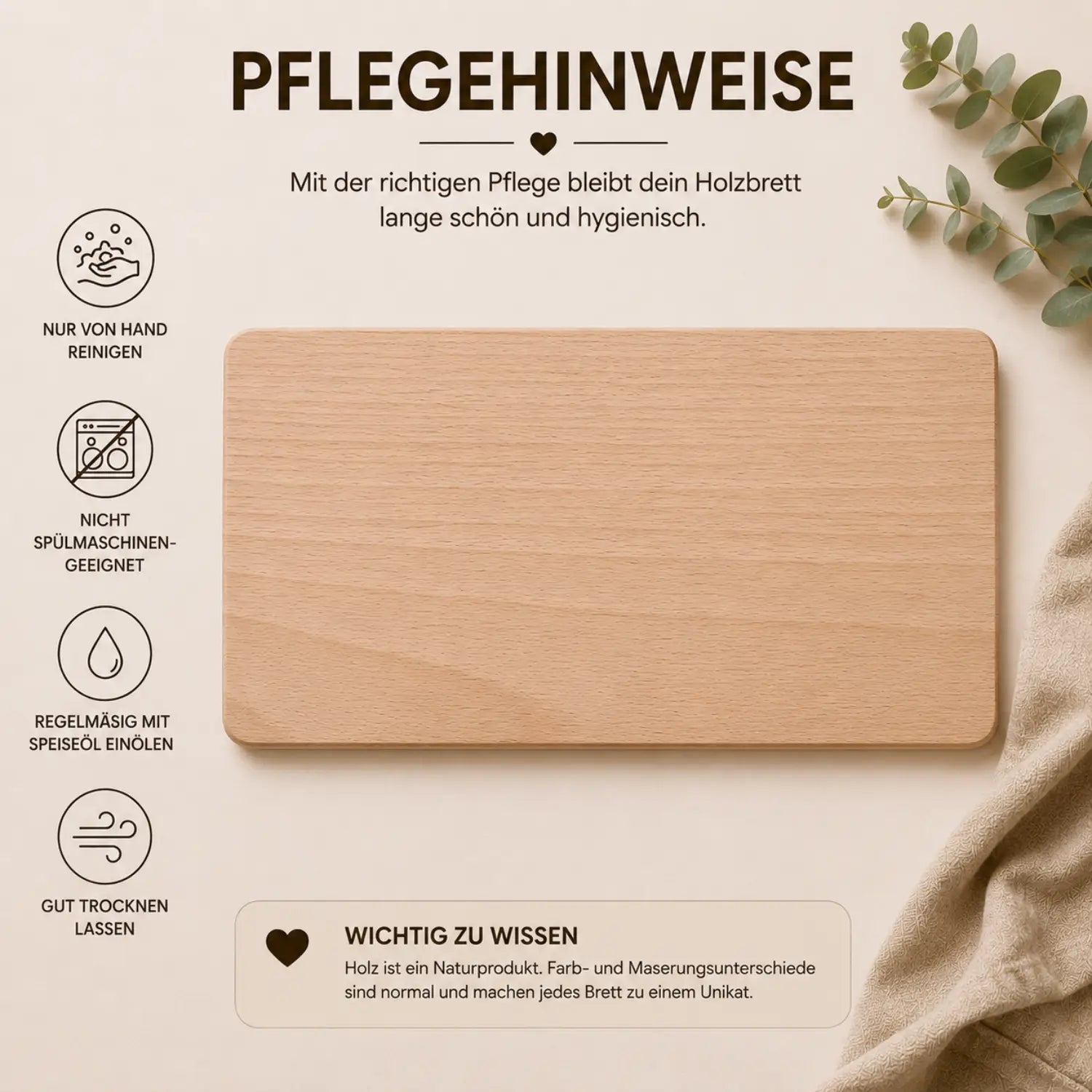 Schneidebrett aus heimischer buche in hellholz mit glatter natürlicher maserung ideal zum gravieren 23,5 x 15 x 1 cm