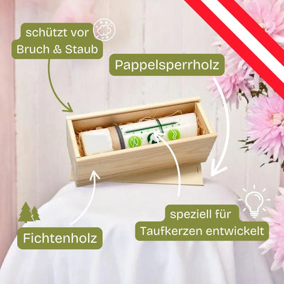 Taufkerzenkiste aus Holz mit Schiebedeckel – ideal zum Gravieren – 26 x 8,5 x 8,5 cm